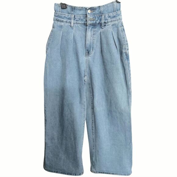 Chambray Denim Ultra Wide Leg jeans buttonfly/High double-waisted Pleated Sz 2 - Picture 1 of 7